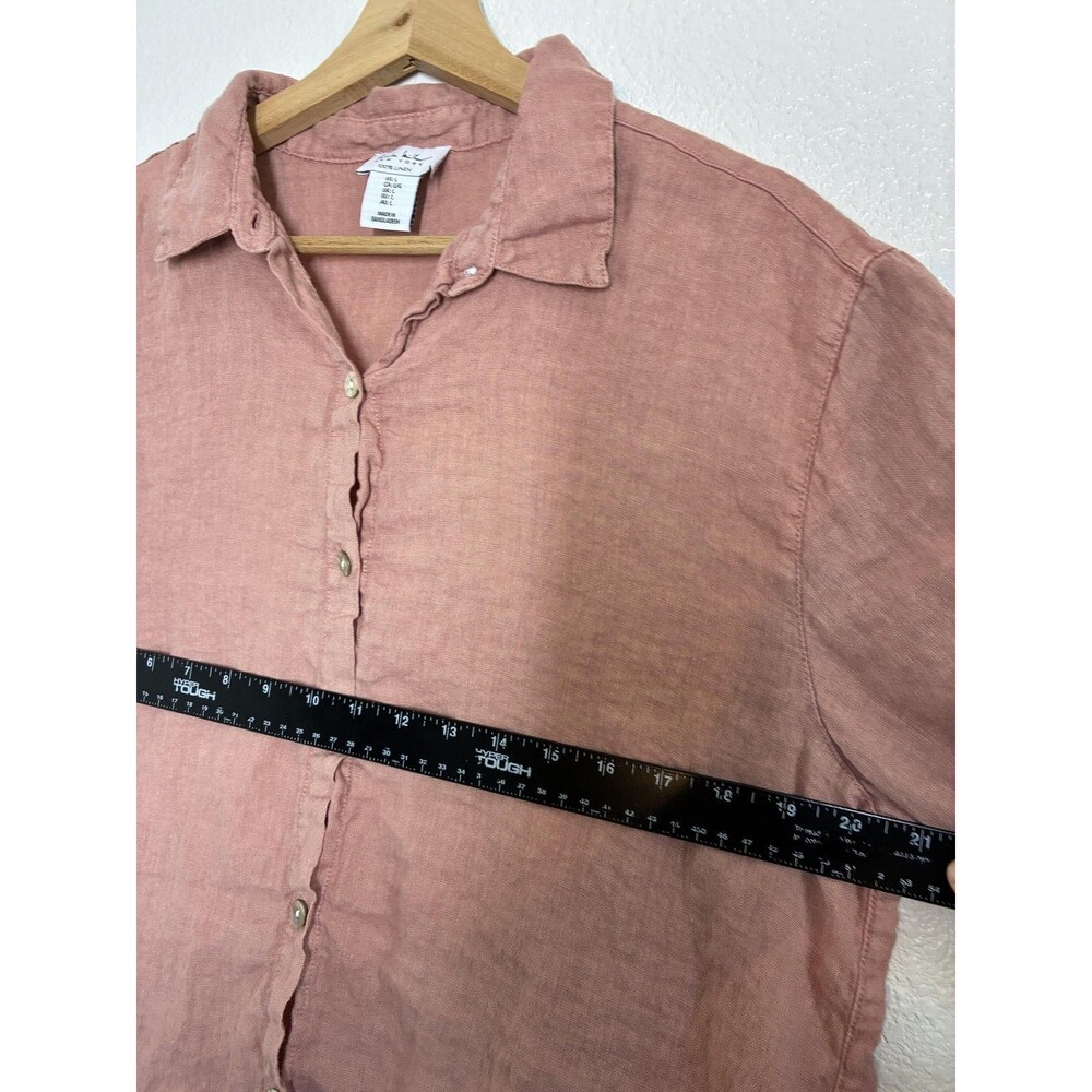Nicole Miller Shirt Womens Large Pink 100% Linen Short Sleeve Button Up - Picture 3 of 11